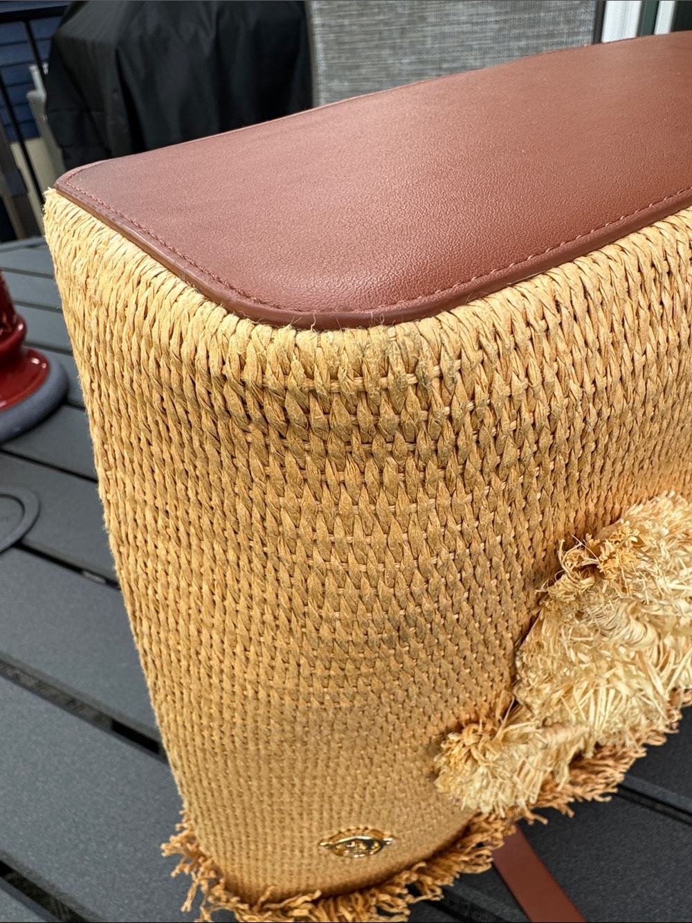 Spartina 449 Tan Woven Palm Tree Tote with Brown Handles - Picture 7 of 13